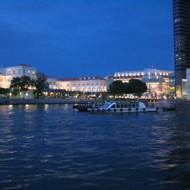 Singapore River at dusk.